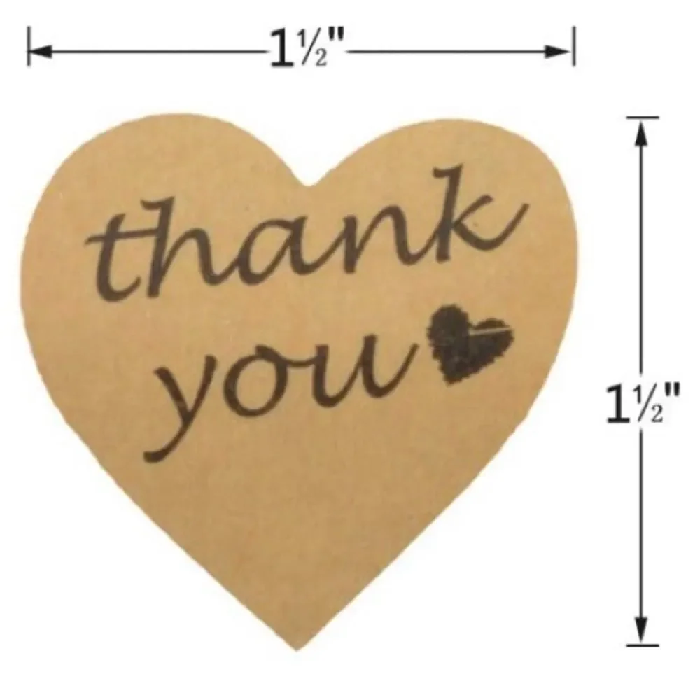 250- 1.5” Heart Shaped Brown Kraft Stickers - Picture 2 of 3